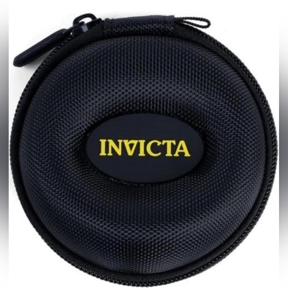 NWT Invicta Black Round Zipper Travel Watch Case with Yellow Silicone Logo